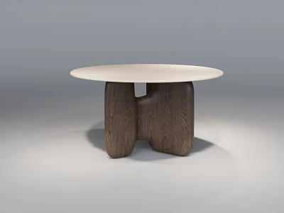 Modern Round Coffee Table With White Tabletop And Dark Wooden Unique Base 3d model