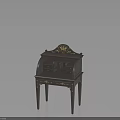 Antique Writing Desk with Gold Accents Decorative Crest Drawers and Carved Legs