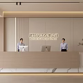 Modern Reception Desk in Architectural Design Office with Wood And Marble Countertop Two Professional Receptionists