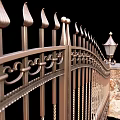 Elegant Iron Partition Design With Decorative Elements Heart Shaped Motifs Stone Pillars And Lamp Posts