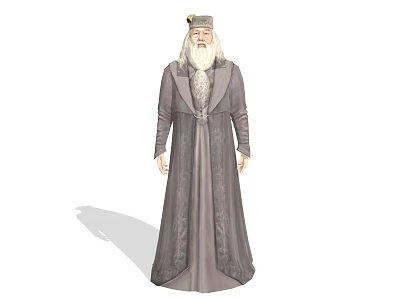 Game And Movie Character With Long Beard Gray Robe And Wizard Hat Design 3d model