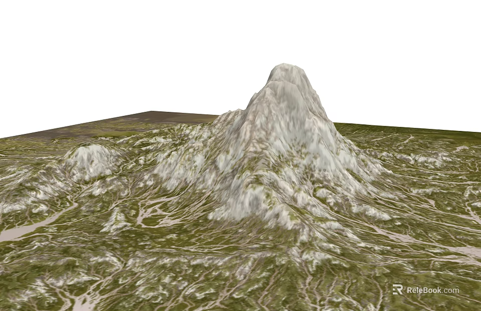 Natural Mountain Garden Landscape With Snow Capped Peaks And Green Terrain Texture 3d model 