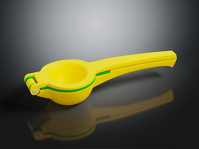 Yellow Lemon Squeezer With Green Accents And Ergonomic Handle For Kitchen Use 3d model