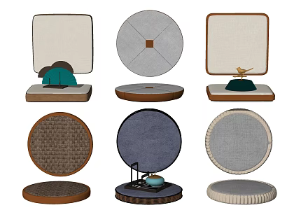 Japanese-style round futon cushion 3d model