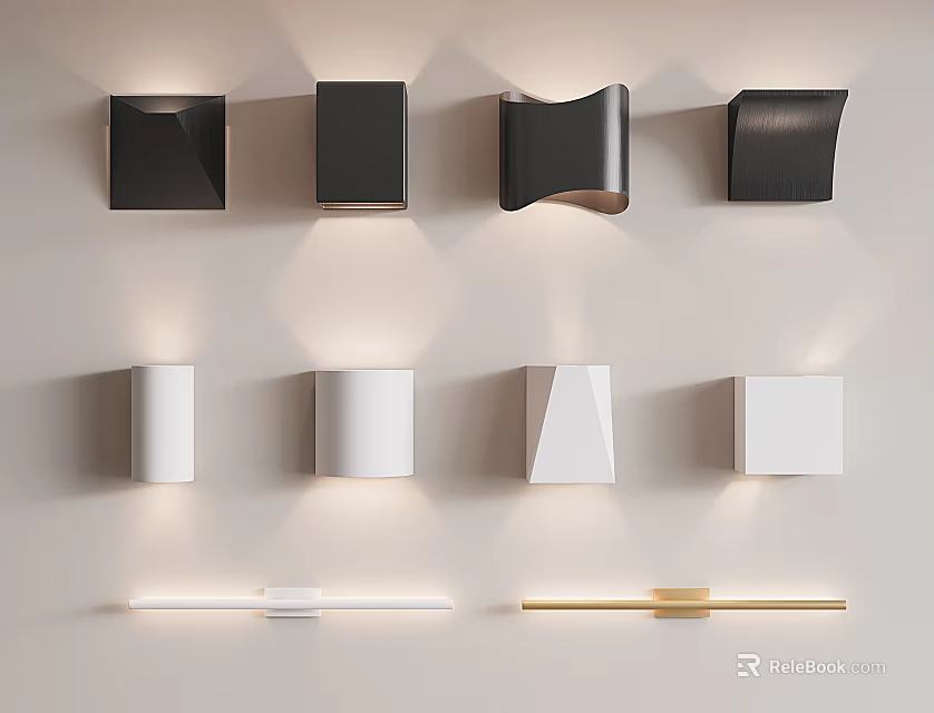 Modern Wall Lamps With Geometric Curved Cylindrical Designs In Black White For Interior Decor 3d model 