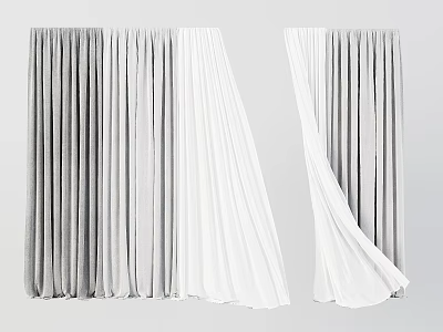 Modern Gray And White Velvet Curtain Drapery Design For Interior Decoration 3d model