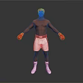 Shirtless Man Wearing Red Boxing Gloves White Shorts And White Sneakers Standing Against Gray Background