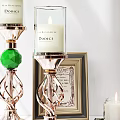 Elegant Decorative Ornament Set With Glass Lamp Metal Cage And Leather Box