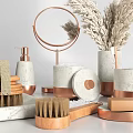 Stylish Copper And White Bathroom Accessories With Mirror Soap Dispenser Brushes And Pampas Grass