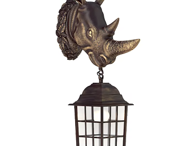 Unique Decorative Rhinoceros Head Wall Lamp With Vintage Lantern Style Shade 3d model