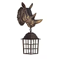 Unique Decorative Rhinoceros Head Wall Lamp With Vintage Lantern Style Shade