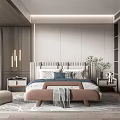 Modern Bedroom Interior Design With Bed Bench Pillows Pendant Lights And Soft Rug