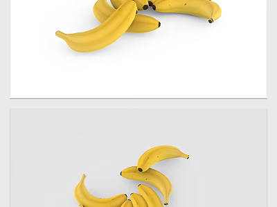 Fresh Ripe Yellow Bananas Neatly Arranged Together On White Background 3d model