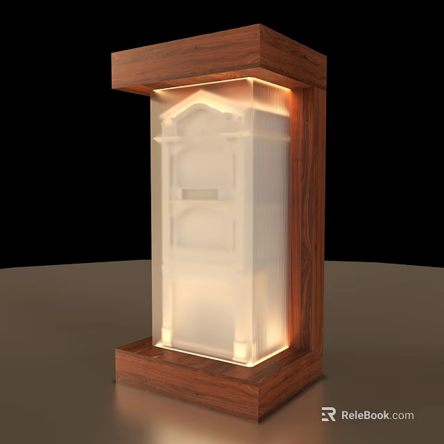 Elegant Modern Illuminated Column With Wooden Frame And Transparent Panel 3d model 