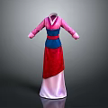 Traditional Asian Dress With Pink Sleeves Blue Waistband And Red Skirt