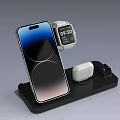 Wireless Charging Station With Smartphone Smartwatch And Wireless Earbuds On Black Base