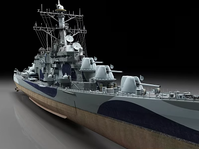 Military Warship With Camouflage Paint And Turrets 3d model