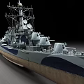 Military Warship With Camouflage Paint And Turrets
