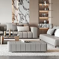 Modern Living Room Interior Design With Grey Sofa Round Wall Decor Coffee Table And Area Rug