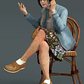 Woman In Blue Denim Jacket Pink Top Floral Skirt With Brown Handbag In Various Poses