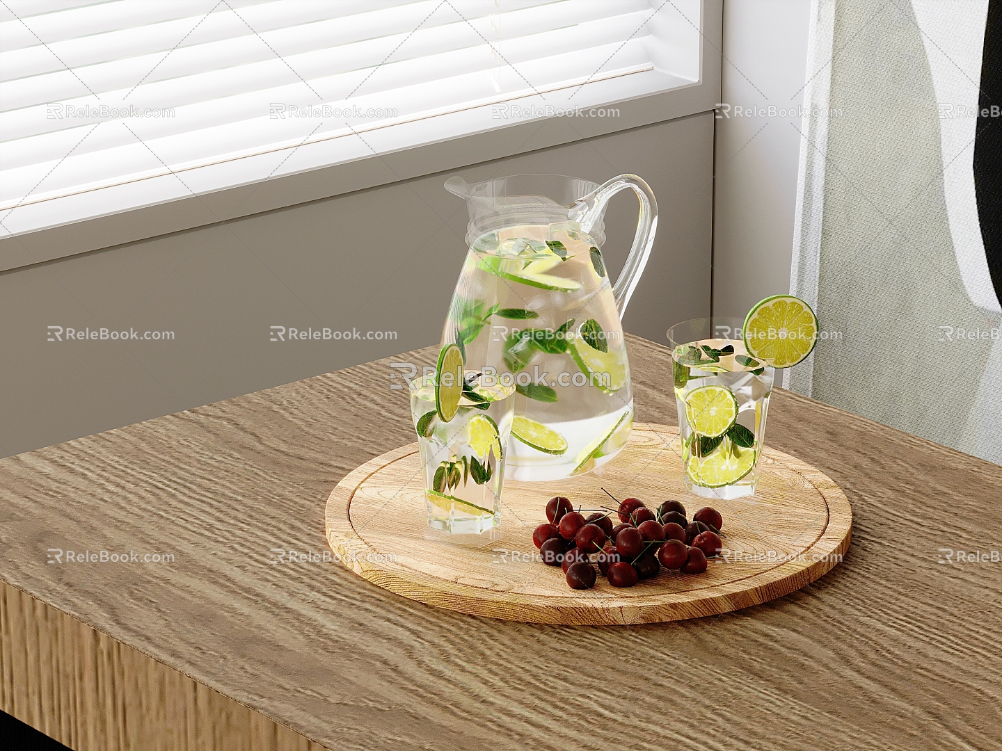 Modern Drink Fruit Drink Food Drink Cherry Lemonade Kettle Water Cup Tray 3d model