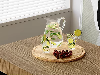 Refreshing Summer Drink With Lime Mint And Fresh Grapes In Glassware 3d model
