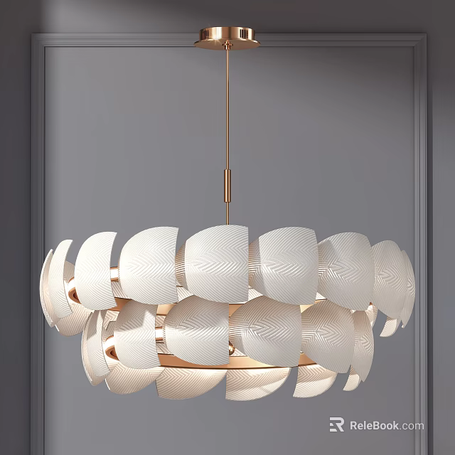 Elegant Modern Chandelier Interior Design With White Petal Shades And Gold Metal Frame 3d model 