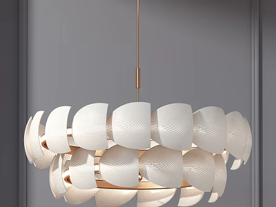 Elegant Modern Chandelier Interior Design With White Petal Shades And Gold Metal Frame 3d model
