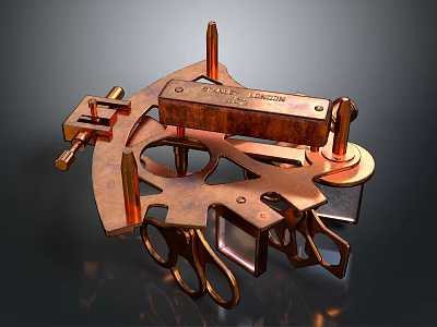 Vintage Copper Mechanical Device with Intricate Gears Precision Parts and London Engraved Plate 3d model