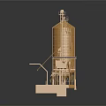 Industrial Grain Silo Structure With Golden Cylindrical Silos Platforms And Conveyor System