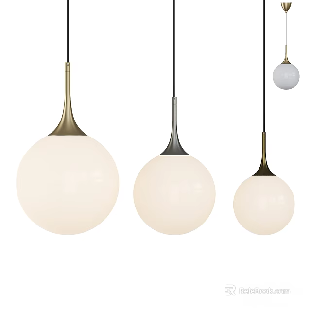 Pendant Lights in Different Sizes with Spherical White Shades and Metallic Poles for Modern Decor 3d model 