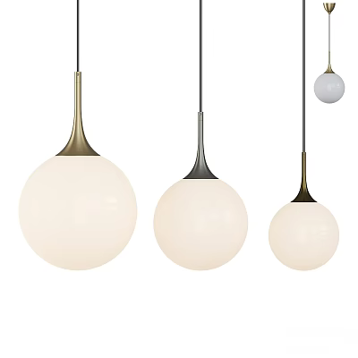 Pendant Lights in Different Sizes with Spherical White Shades and Metallic Poles for Modern Decor 3d model