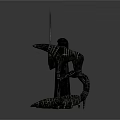 Robe Clad Character With Sword And Tall Slender Scorpion Like Creatures Figurines