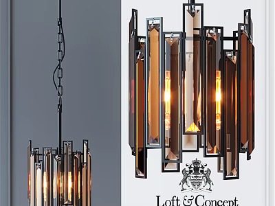 Elegant Modern Chandelier With Geometric Metal Frame And Glass Panels For Contemporary Interior Decoration 3d model