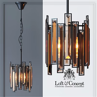 Elegant Modern Chandelier With Geometric Metal Frame And Glass Panels For Contemporary Interior Decoration 3d model