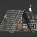 Cozy Triangular Roof House With Solar Panels Stained Glass Window Wooden Deck And Deck Chair