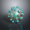 Spherical Weapon With Turquoise Copper Metallic Surface And Protruding Bolt Like Structures 3d model