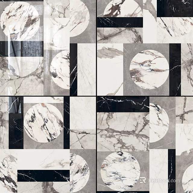 Marble Floor Tiles With Geometric Patterns And Black White Gray Design 3d model 