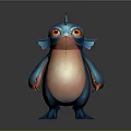 Animated Blue Fantasy Game Movie Character With Orange Eyes And Spiked Head Design