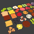 Assorted Delicious Food Items Including Sandwiches Burgers Vegetables Meats And Fries