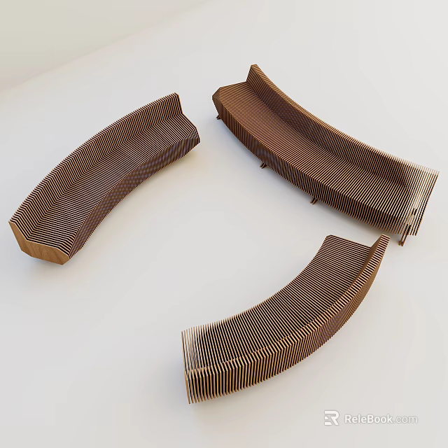 Modern Brown Curved Outdoor Sofa With Striped Design And Contemporary Style 3d model 