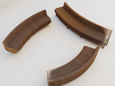 Modern Brown Curved Outdoor Sofa With Striped Design And Contemporary Style 3d model