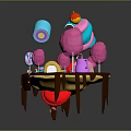 Colorful Commercial Food Service Equipment With Pink Blue Cups And Chocolate Drizzle On Table
