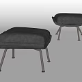 Set Of Two Gray Upholstered Sofa Stools With Metal Legs Design