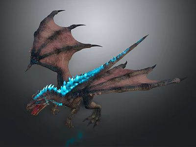 Fantasy Mythical Dragon Game And Movie Character With Blue Glowing Spine And Spread Wings 3d model