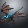Fantasy Mythical Dragon Game And Movie Character With Blue Glowing Spine And Spread Wings