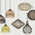 Modern Diverse Bamboo Wood Pendant Lights With Geometric Spherical Caged Designs
