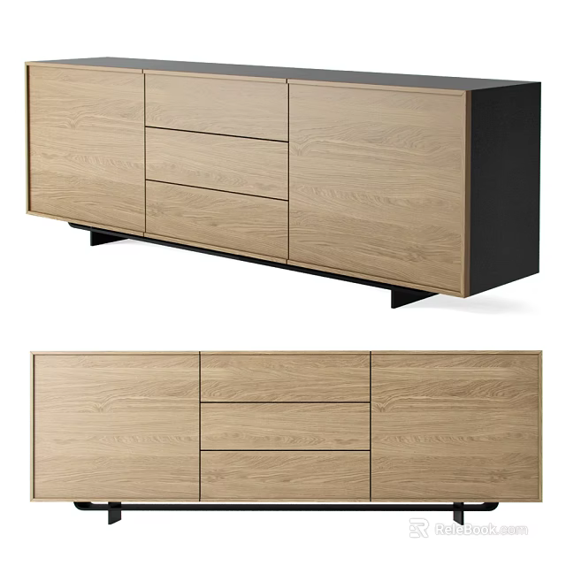 Modern Wooden TV Stand Design With Storage Drawers Cabinets And Black Base 3d model 