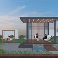 Modern Courtyard Garden With Covered Seating Area Water Feature And Lush Greenery