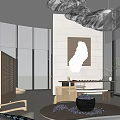 Modern Tea House Interior Design With Large Windows Wooden Furniture And Curved Sofa